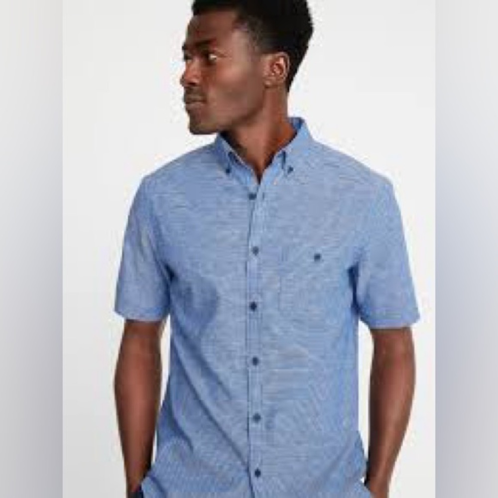 Men’s Old Navy Slim Fit Blue Short Sleeve Button Down Shirt, Size Small Linen